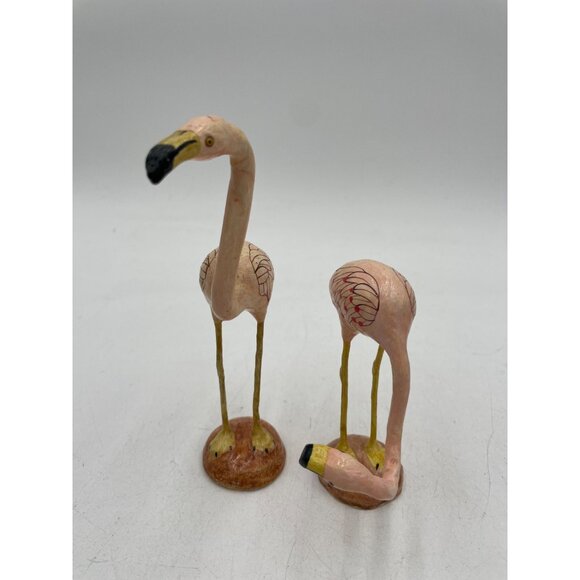 Vintage Paper Mache Pink Flamingo Figurines Set Of 2 Detailed Feathers - Picture 2 of 6